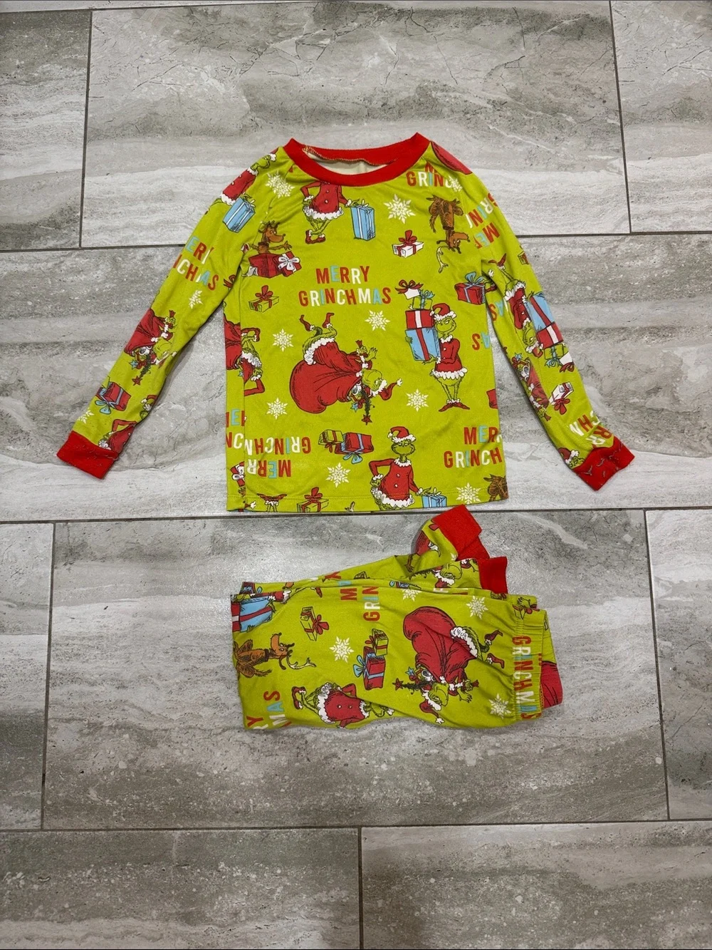Kids Holiday Grinch Pajama Set - Lime Green & Red